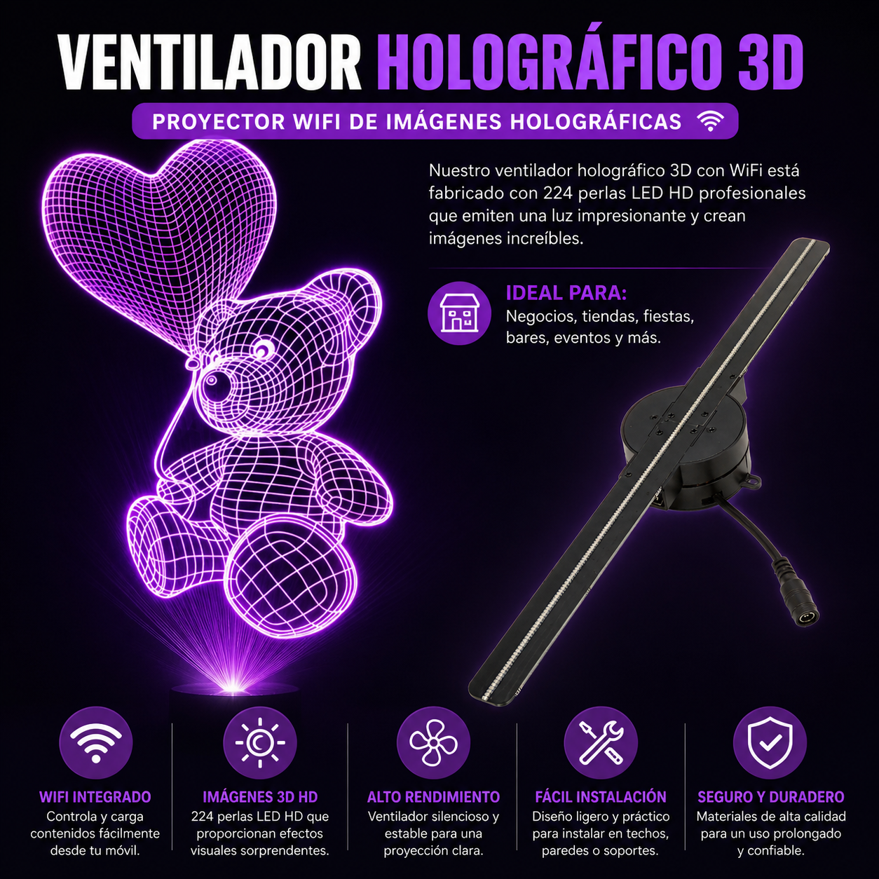 Ventilador Holográfico 3D Mágico